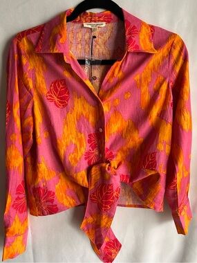 Christian Siriano Pink and Orange Tie-Front Button Down Shirt NWT Size M